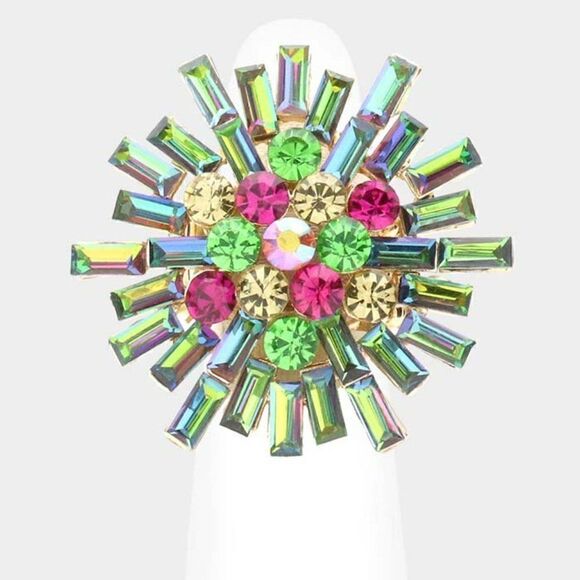 Round Rectangle Oil Spill Stone Cluster Gold Stretch Ring NWT - Picture 3 of 6